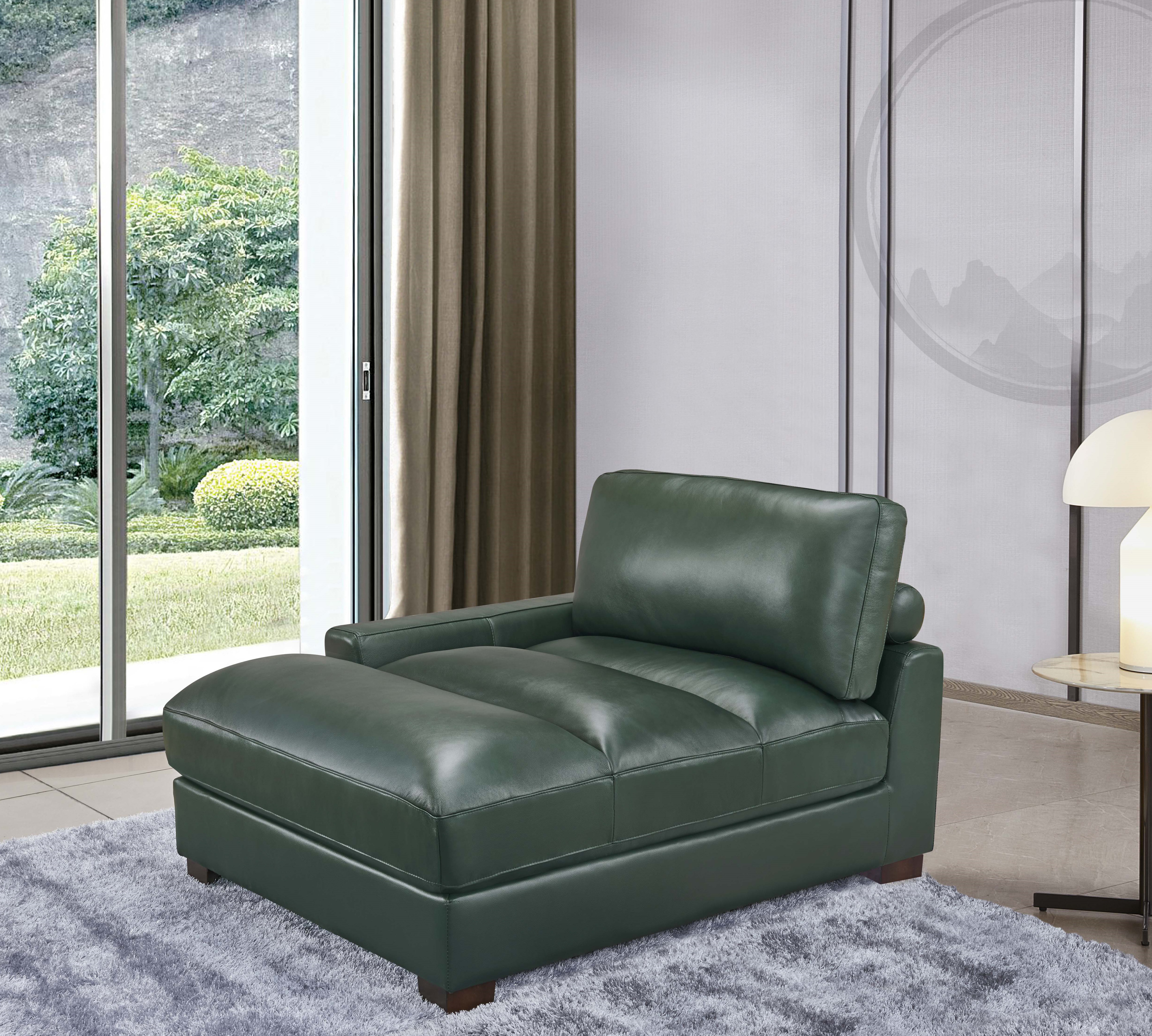 Green leather chaise lounge discount